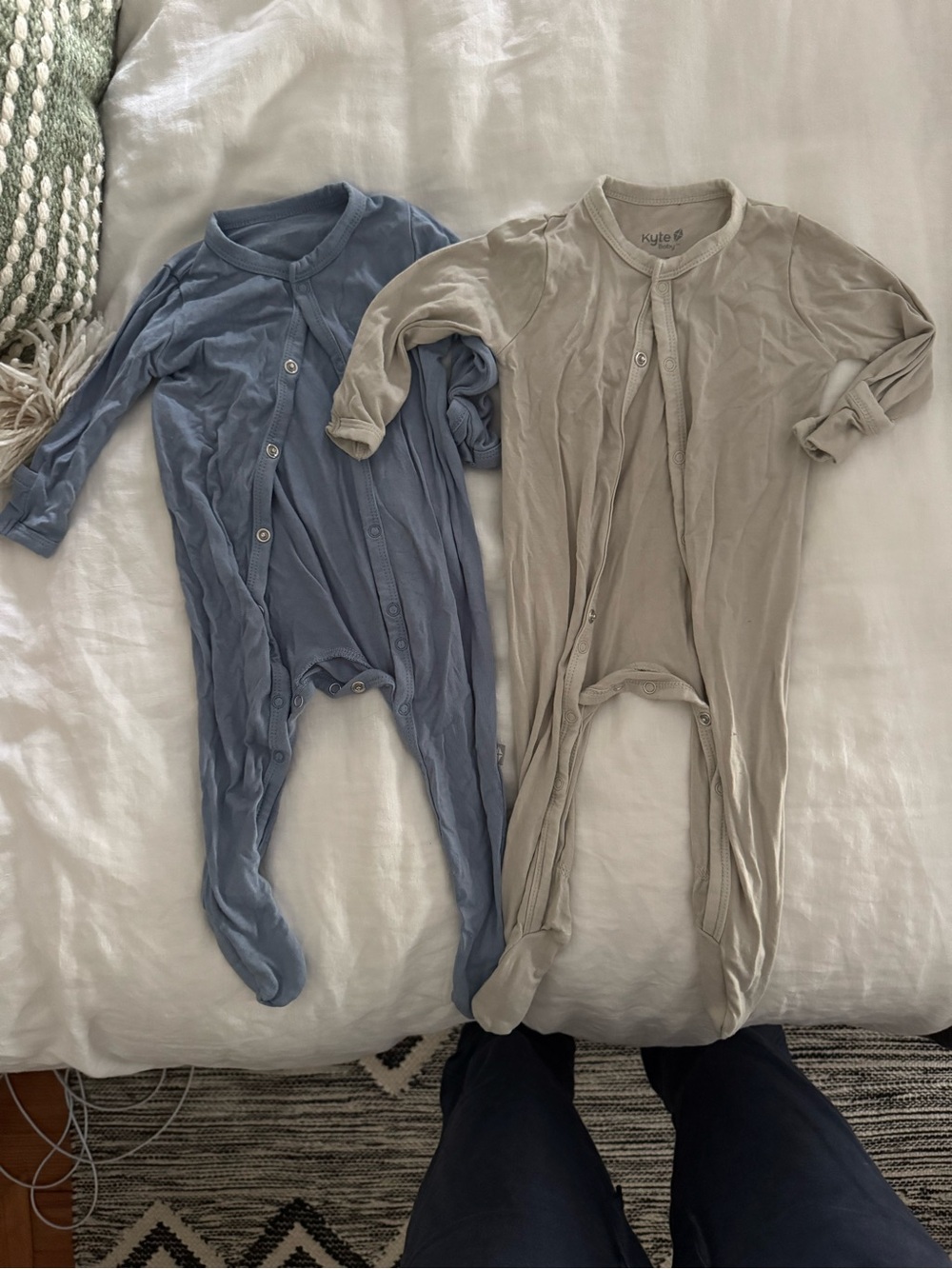 Kyte BABY Blue and Taupe Footed One-Pieces - Set of 2